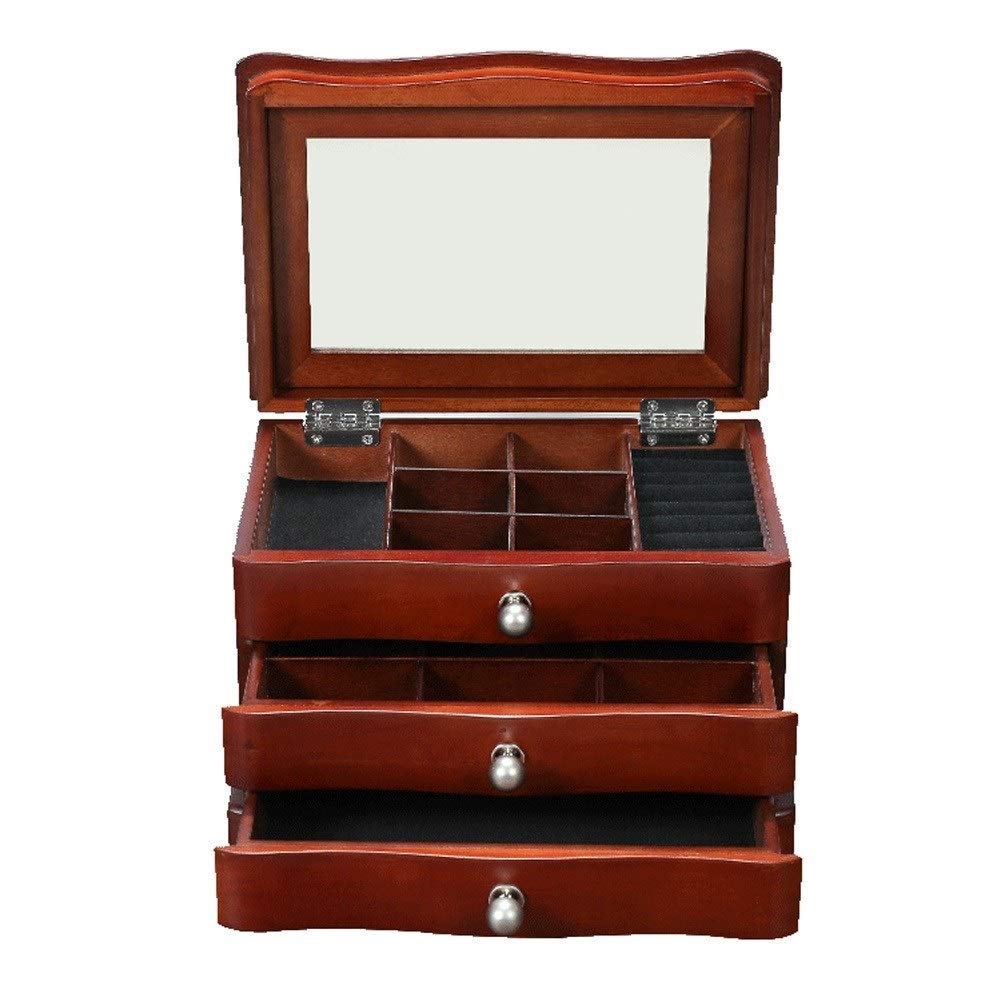 Schmuck-Aufbewahrungsbox, Geschenk für Frauen, Massivholz-Schmuckkästchen, Schmuck-Display-Aufbewahrungsbox mit Spiegel, Halskette, Geschenkbox Beauty Comes