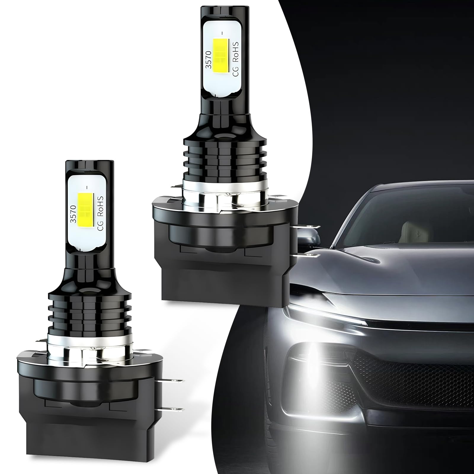 2 PCS H11B Car Fog Light Bulbs, 3570-2SMD Chipsets Super Bright Fog Bulbs Kits, 6000K 4000LM Plug and Play Car Fog Light Replacement Bulbs, Universal for Most Cars (White Light)