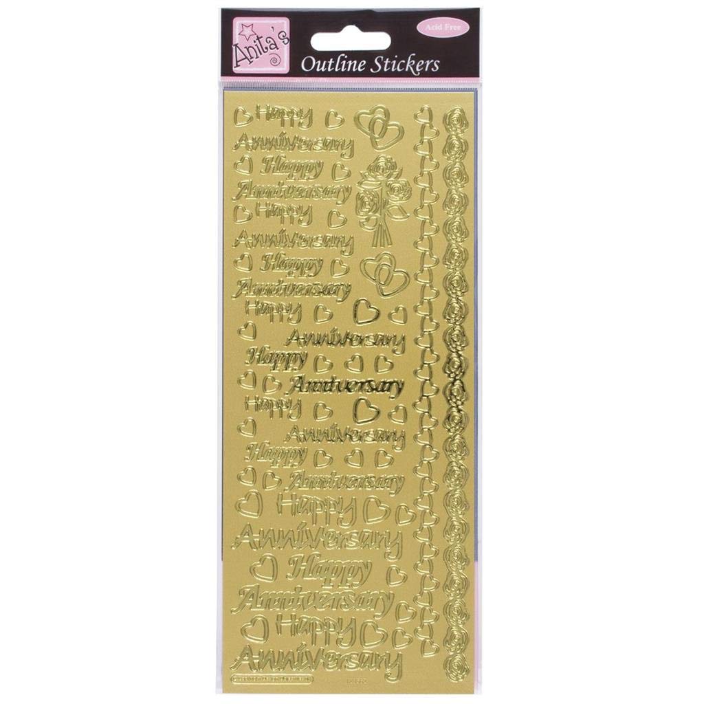 Anitas Outline Stickers, Happy Anniversary, Gold, For Scrapbooking, Card Making, Kids Play, Homework, Art, Craft, Embelish, Decorative, Paper, Card, Glass, Metal, Plastic, Foam