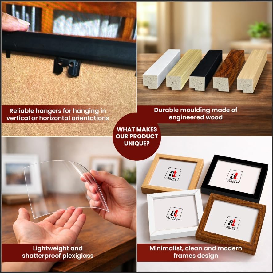 Image of Art Street Photo Frame Set of 10 Beige Wall Decor Collage Display Hanging Family Picture Frames Gallery Collection Decor Items Wall Mount Frames Birthday Anniversary, 8x8, 8x12 and 12x16 In