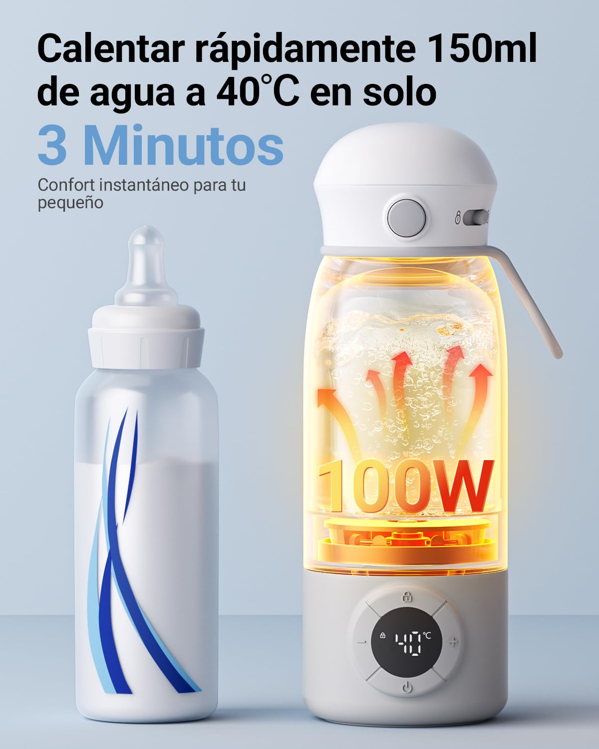 Bear Calentador portátil para biberones, calentador eléctrico rápido para leche infantil sin BPA, gran capacidad de 500 ml para leche materna y agua, para el coche, acampadas y viajes