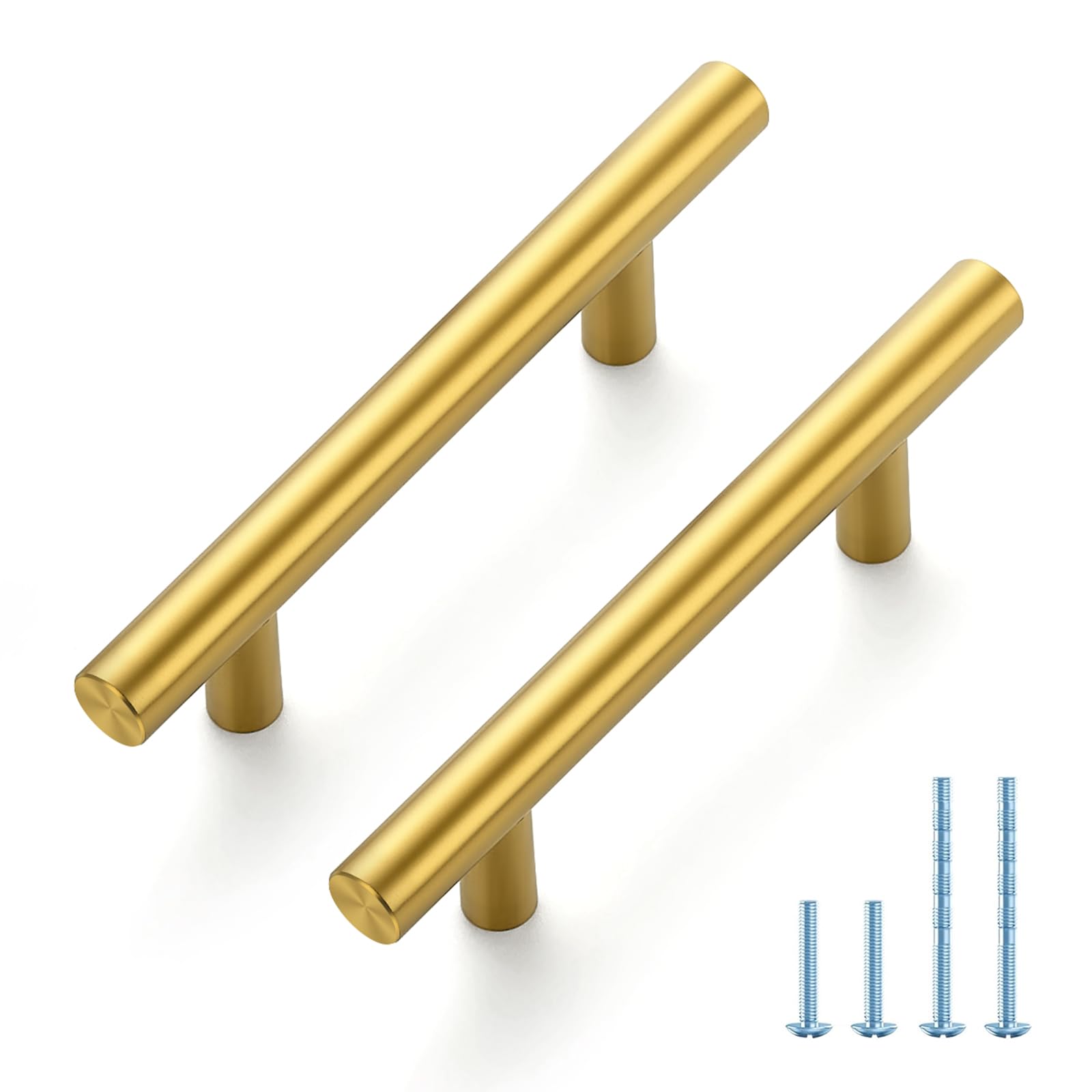 JOY DECOR 30-Pack T-Bar Brushed Brass Pulls