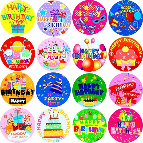 240 Pieces Happy Birthday Stickers Personalized Birthday Party Labels for Kids Adults Party Favor, Envelopes, Cards, 16 Styles