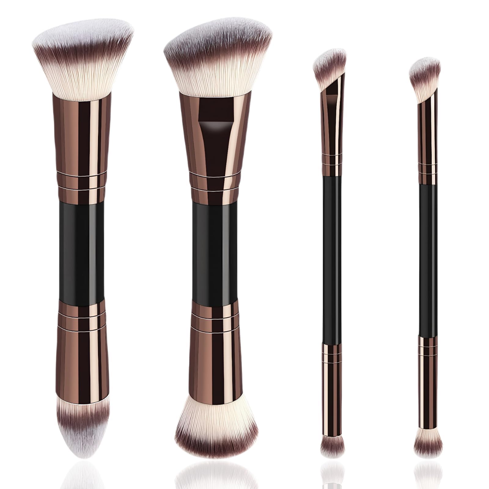 Set di 4 pennelli da trucco a doppia faccia, per fondotinta e fard