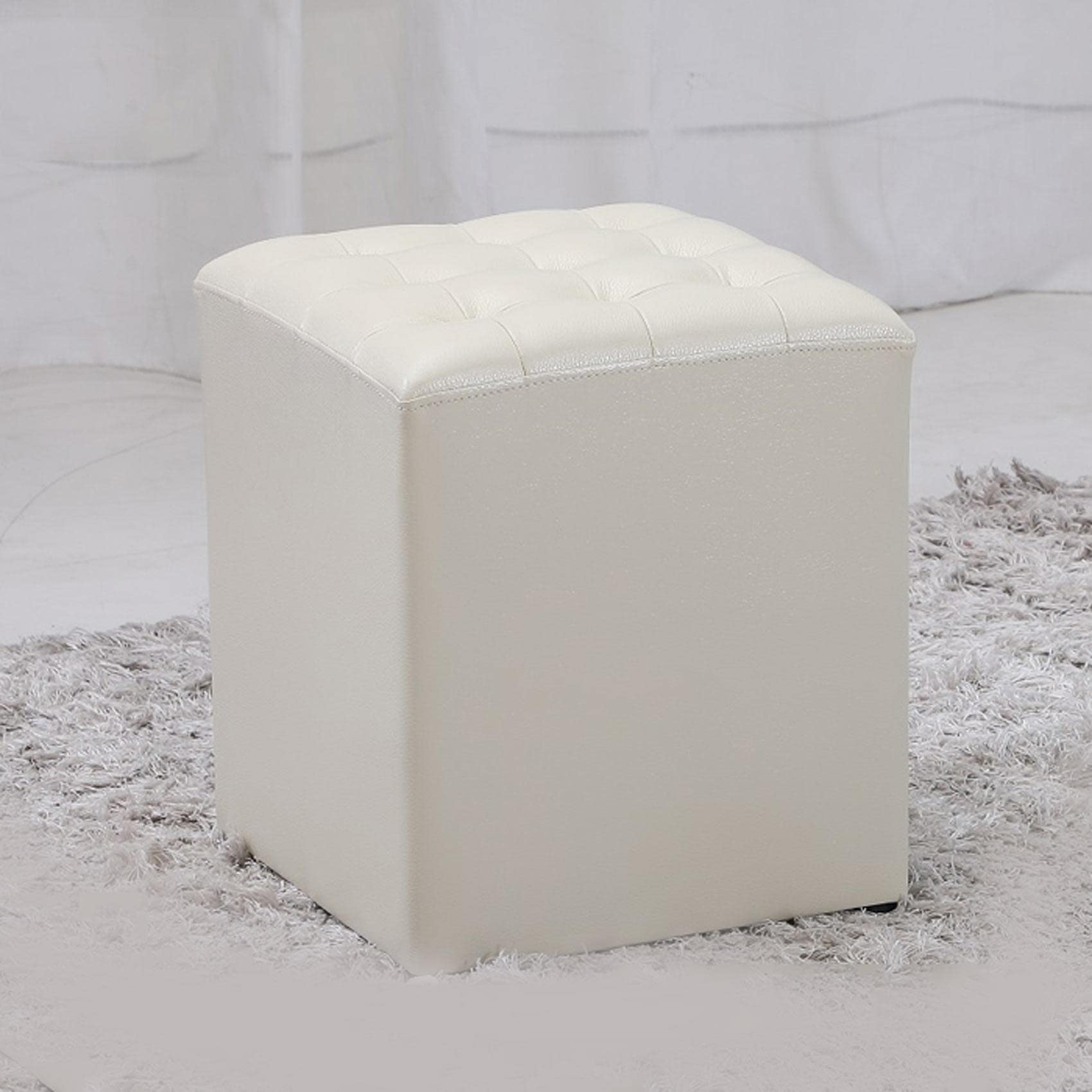 LMMIAOZ Beige Leather Square Ottoman Footrest, Soft & Easy to Clean, 32x32x35 cm, Stylish Home Décor, Comfortable Foot Stool for Living Room, Bedroom, Office