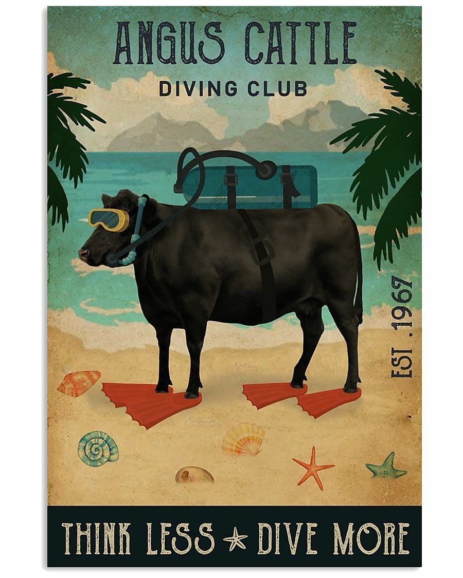 ダイビングクラブアンガス牛.すずマークホームパーラーバーカフェ壁の装飾鉄の絵画8x12インチ