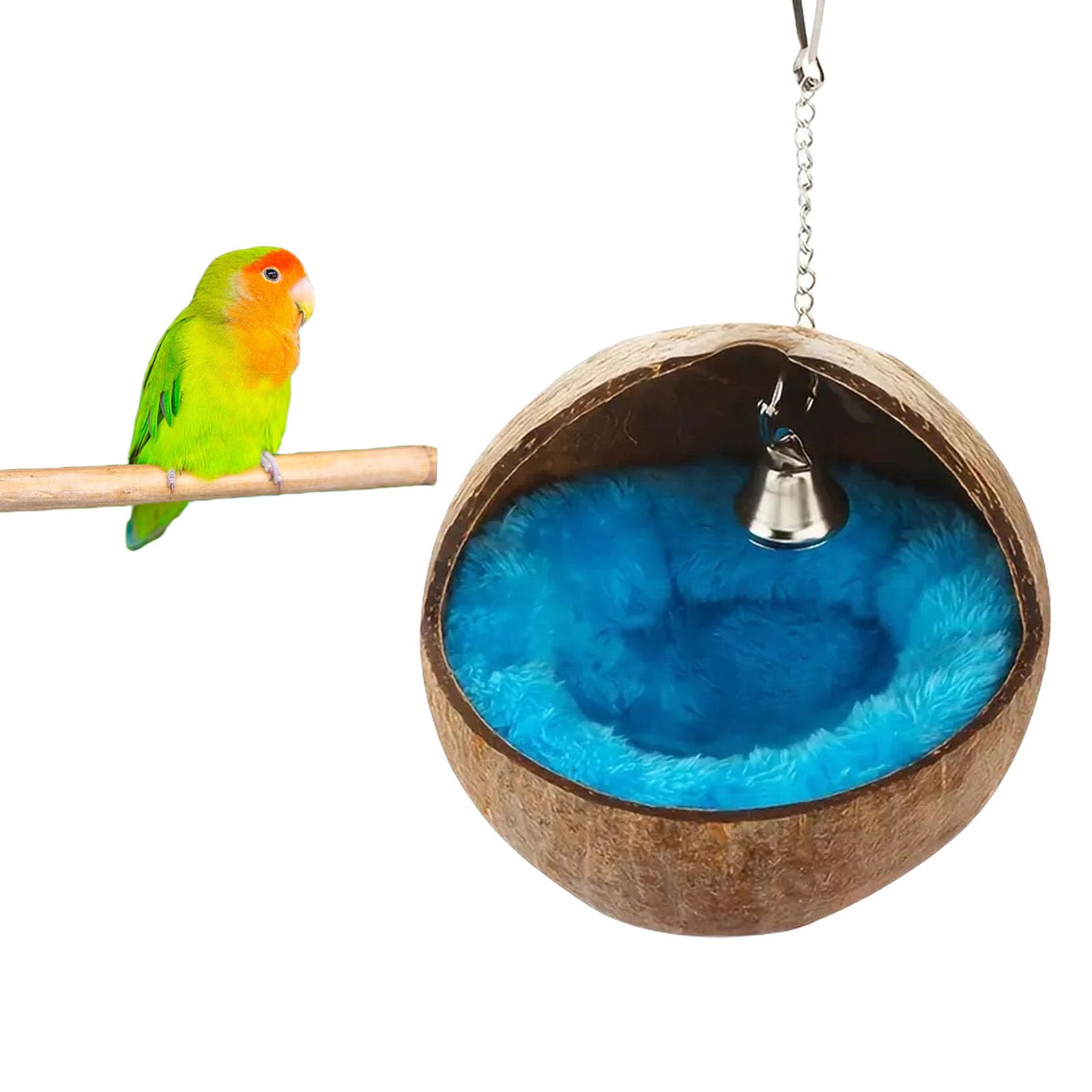 Nid d'oiseau en coquille de noix de coco naturelle, 1 pièce pour perroquet, cabane, nichoir à suspendre pour perruches, hamster, écureuil, rat, gerbille, souris