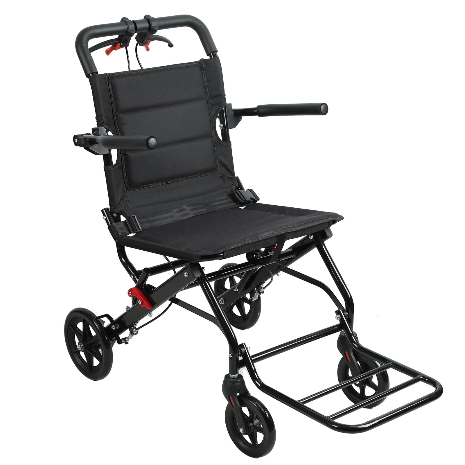 SXSLTSA Lightweight Transport Wheelchair for Adults, Portable Folding Wheelchair with Handbrake & Safety Belt, Compact Seniors Travel Chair, Easy Fold Wheelchairs for Adults with PU Wheels Black