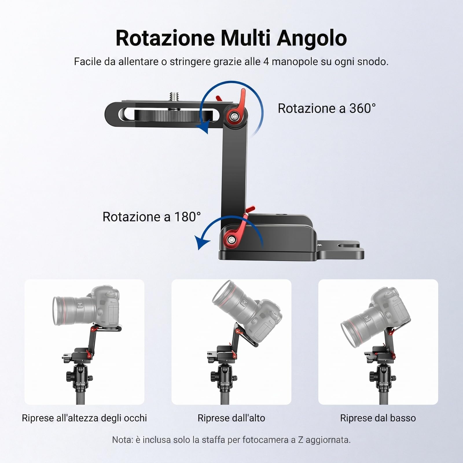 Neewer Z-Flex Testina Inclinata Tipo Z Testa di Treppiede con 4 Pulsanti Regolare/Fissare, Sgancio Rapido Piastra e Livella a Bolla per Treppiede/DSLR Videocamere/Lega di Alluminio Slider/Carico 3kg