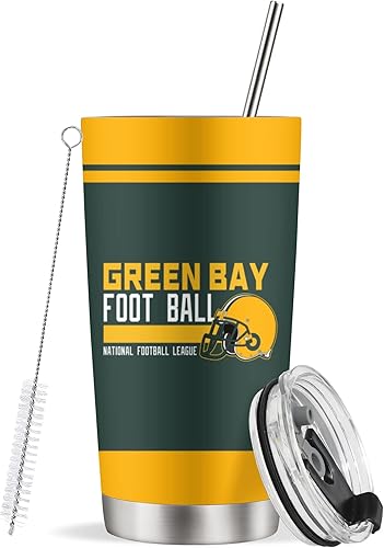 Miniatura 4 de Green Bay - Vaso personalizado de 20 onzas con tapas y pajilla, taza de café de viaje personalizada, vasos aislados, regalo de fútbol para hombres,