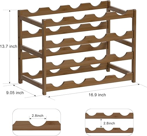 Miniatura 7 de Ruichang Estante de vino resistente para encimera de vino, soporte de bambú para botellas de vino, estantes de almacenamiento de vino, soportes para