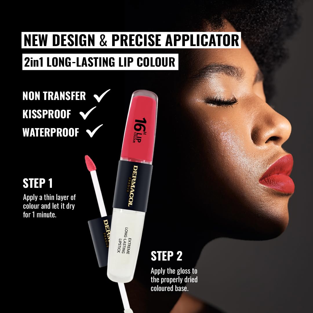 NEW Dermacol, 16-Hour Lip Colour, Highly Pigmented Glossy Lip Stain, Two-Phase Lip Plumper Gloss - Image 2