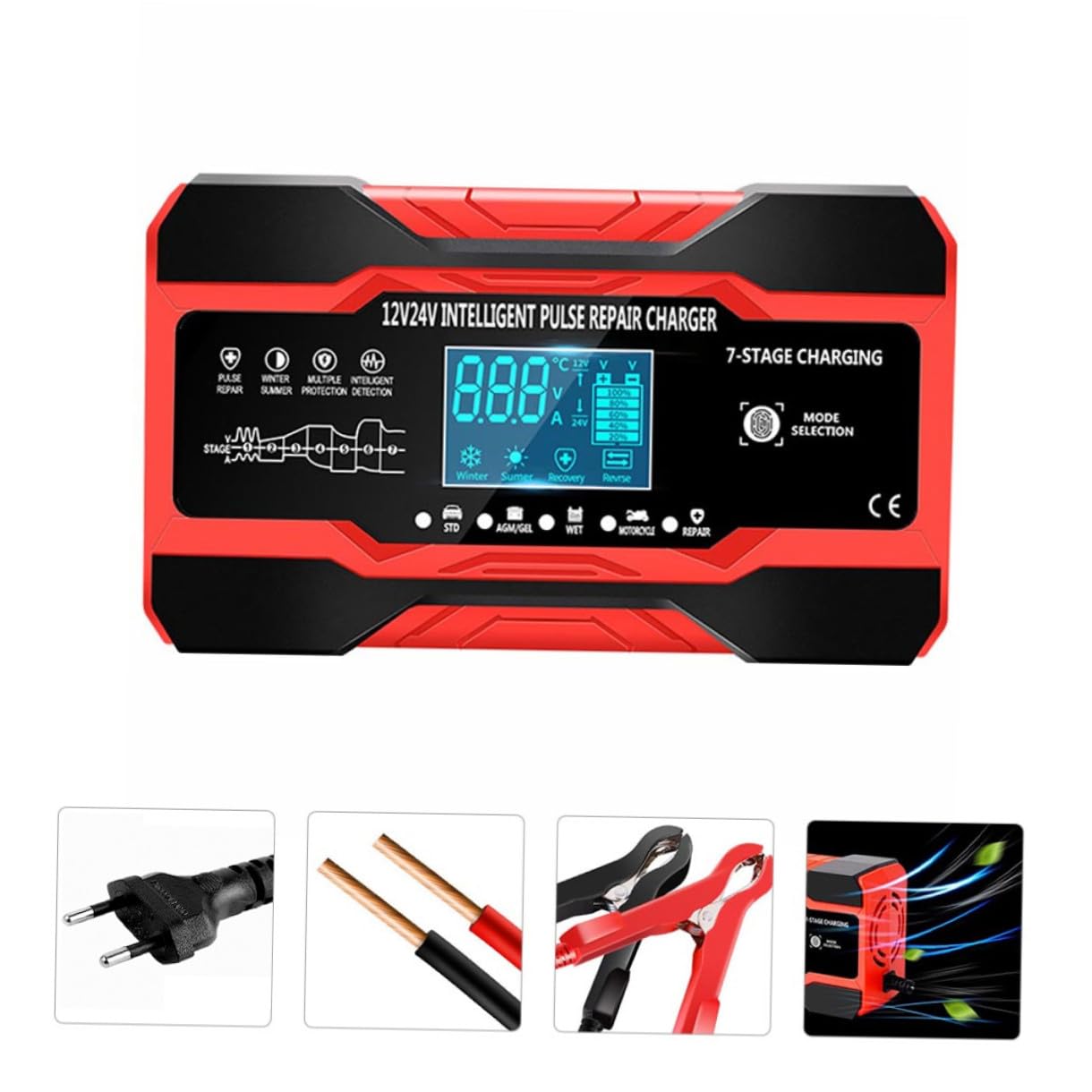 iplusmile Caricabatterie Intelligente per Auto da Manutentore di Batterie Riparatore Impulsi Carica e Mantiene Veicoli Elettrici e Agricoli