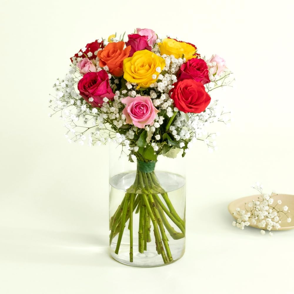Bouquet de Petites Roses Multicolores, Roses du Kenya, env. 15 Tiges