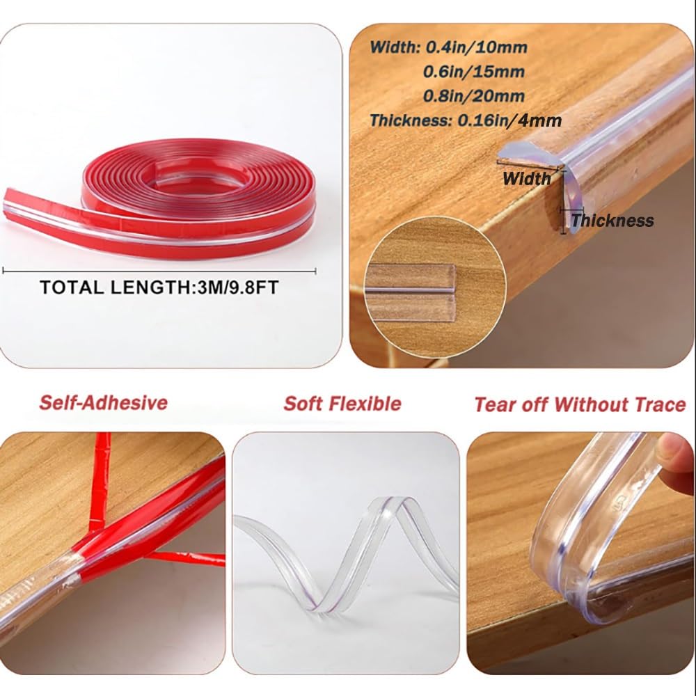 Silikon-Kantenschutzstreifen, Proofing Corner Guard Bumper Strip, transparent, selbstklebend, mehrere Größen(10m x 10mm)