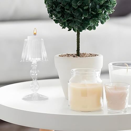 Miniatura 7 de Candelabro de cristal transparente con forma de lámpara romántica para decoración de mesa del hogar, decoración de fiesta de boda (7.28 x 3.26 x