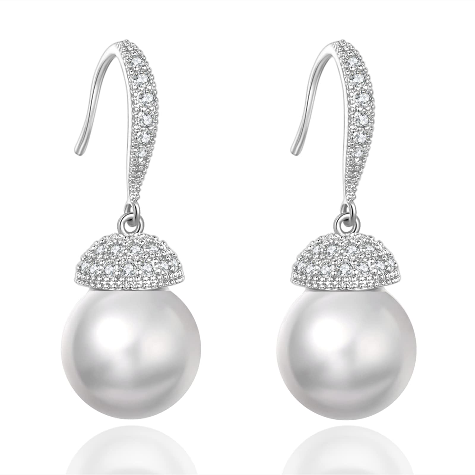 VONSSY Drop Dangle Pearl Earrings | Rose Gold Platinum Plated Silver Post Jewelry Gift for Mother Wife