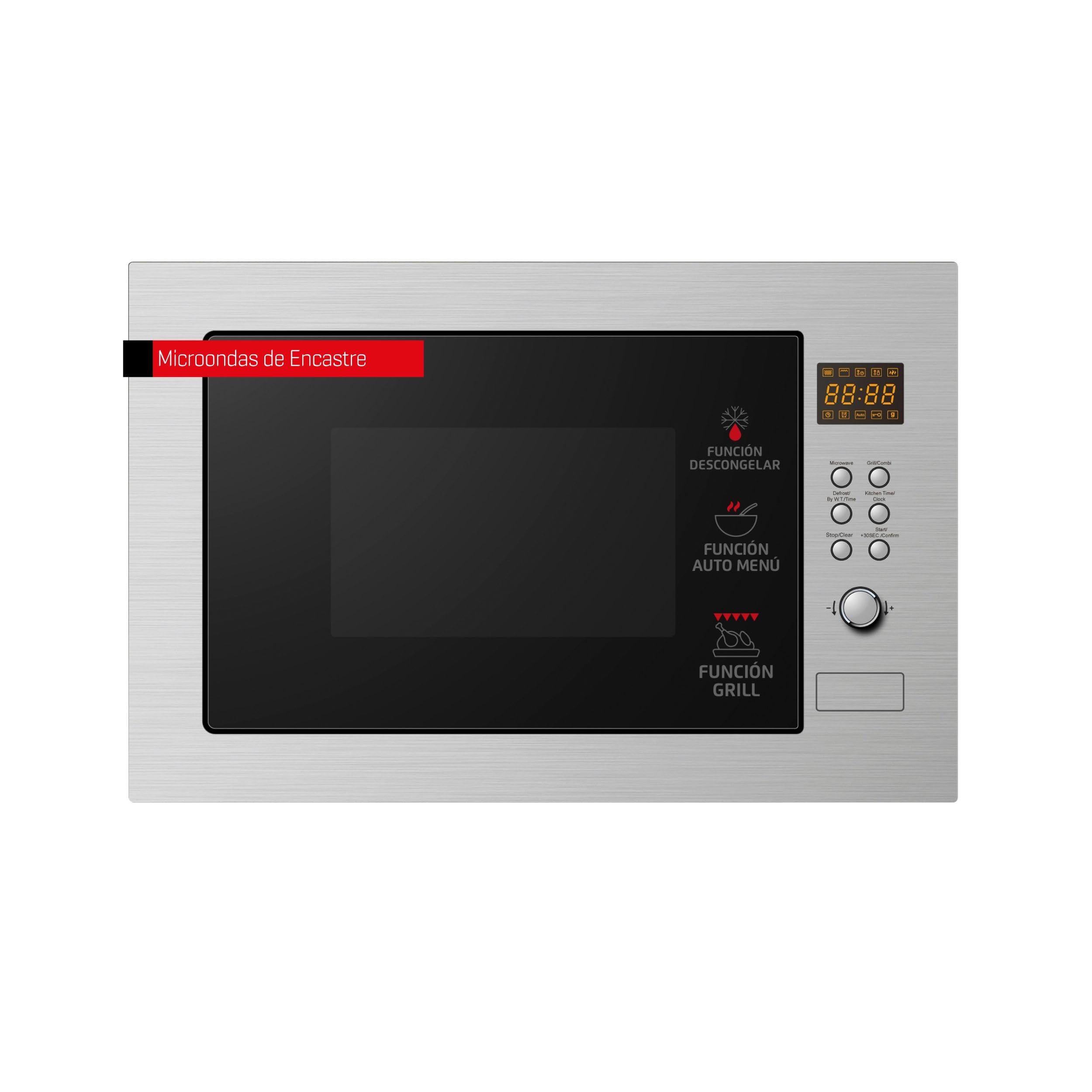 Corberó - Microondas Integrable | CMICP125 | 25L | Potencia 900W | Auto Menú | Grill | 5 Niveles de Potencia | Control Easy-Tronic | Cocina Exprés | Plato Giratorio 315mm | Inox