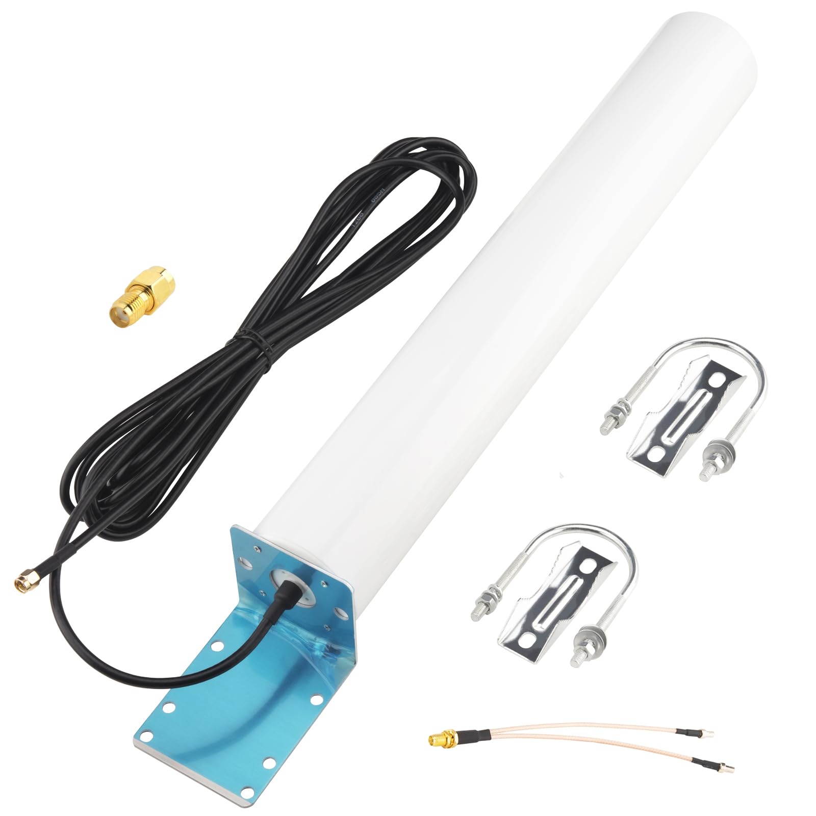 Antenne extérieure 600-6000 MHz 5G 4G LTE WiFi antenne cellulaire 10dBi-12dBi à gain élevé omni directionnelle avec câble à faible perte de 5 m SMA/RP-SMA mâle et adaptateurs TS9 pour routeurs
