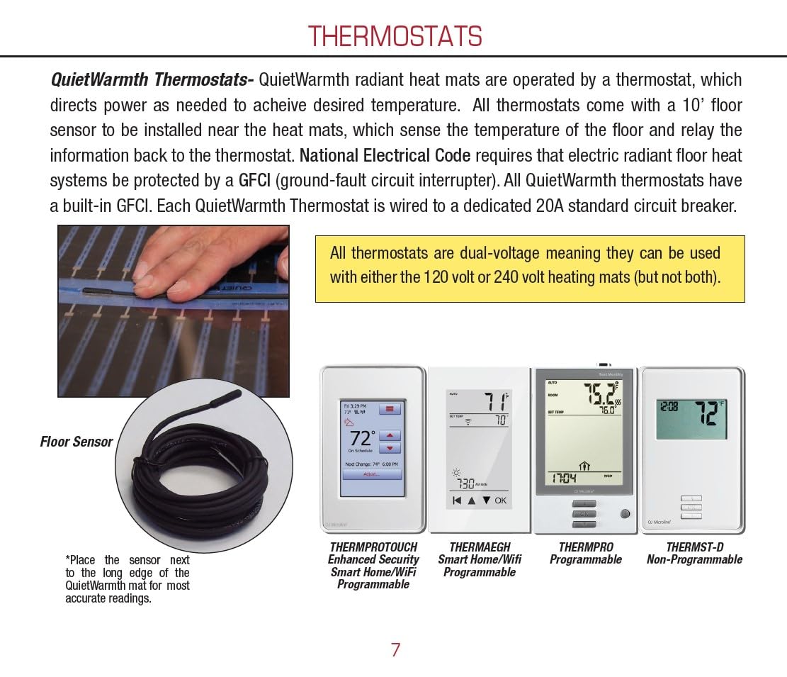 QuietWarmth ThermaeGH Smart Home/termostato WiFi con control de calor radiante GFCI integrado de 120 V o 240 V con sensor de suelo