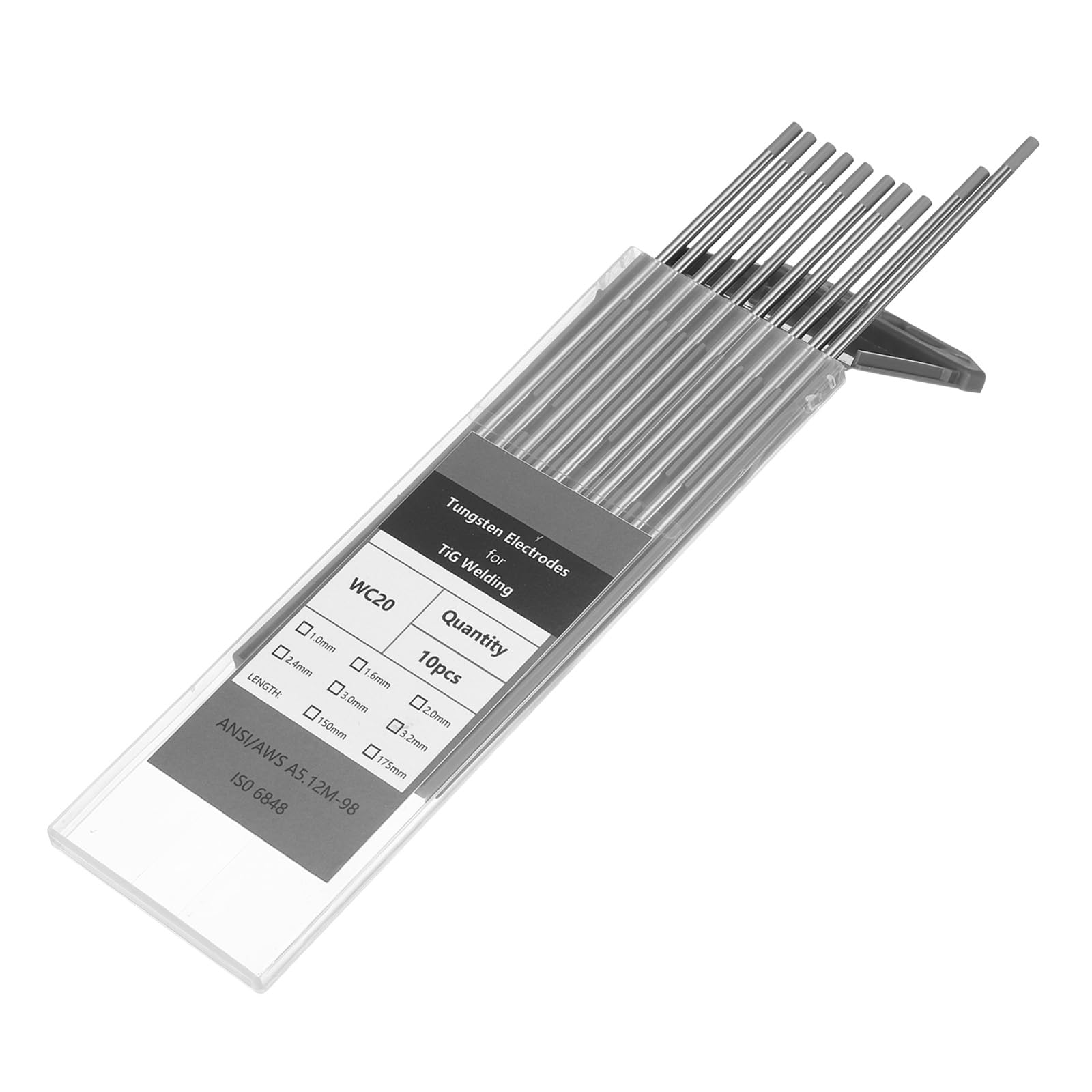 QUARKZMAN 10 Unidades De Electrodos De Tungsteno Para Soldadura TIG 1/8" X 7" 1.8-2.2% Para Soldadura De Acero Inoxidable, Soldadura De Aleaciones Y Magnesio, Manufacturera, Gris WC20
