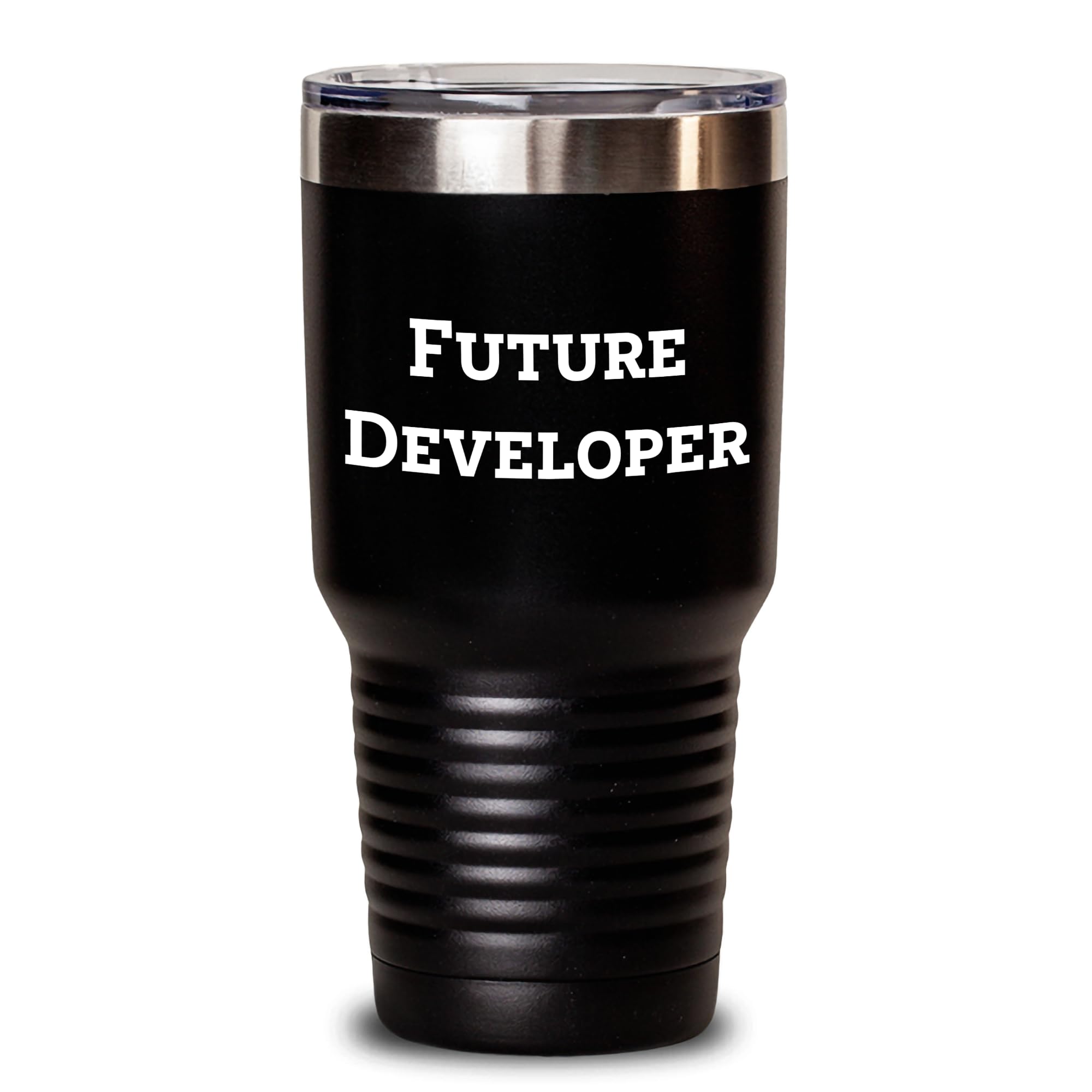 Christmas Unique Gifts for Developer Friends from Friends, Black Stainless Steel Tumbler with Funny Quote, Future Developer's Unique Gift