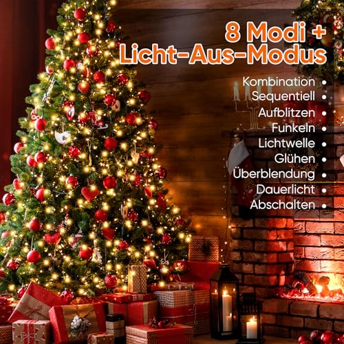 SALCAR 3m Christbaumbeleuchtung mit Ring und 10 Girlanden, 350er LED Weihnachtsbaum Lichterkette Überwurf Wasserdicht für 120cm bis 350cm Tannenbaum, Warmweiß