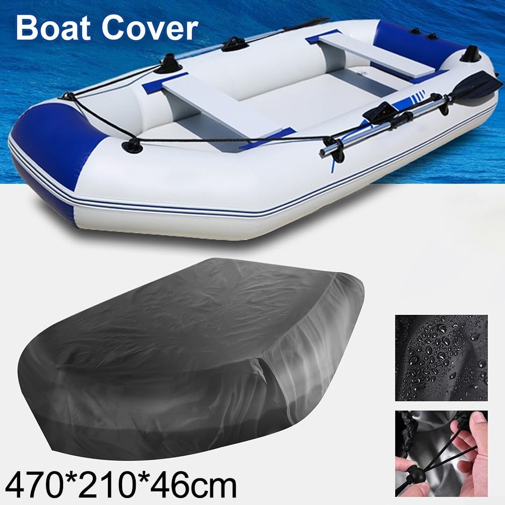 HpLive Bâche de protection pour bateau pneumatique, tissu Oxford 210D, imperméable, protection UV, avec cordon de serrage, pour protection de bateau (380 x 200 x 46 cm)