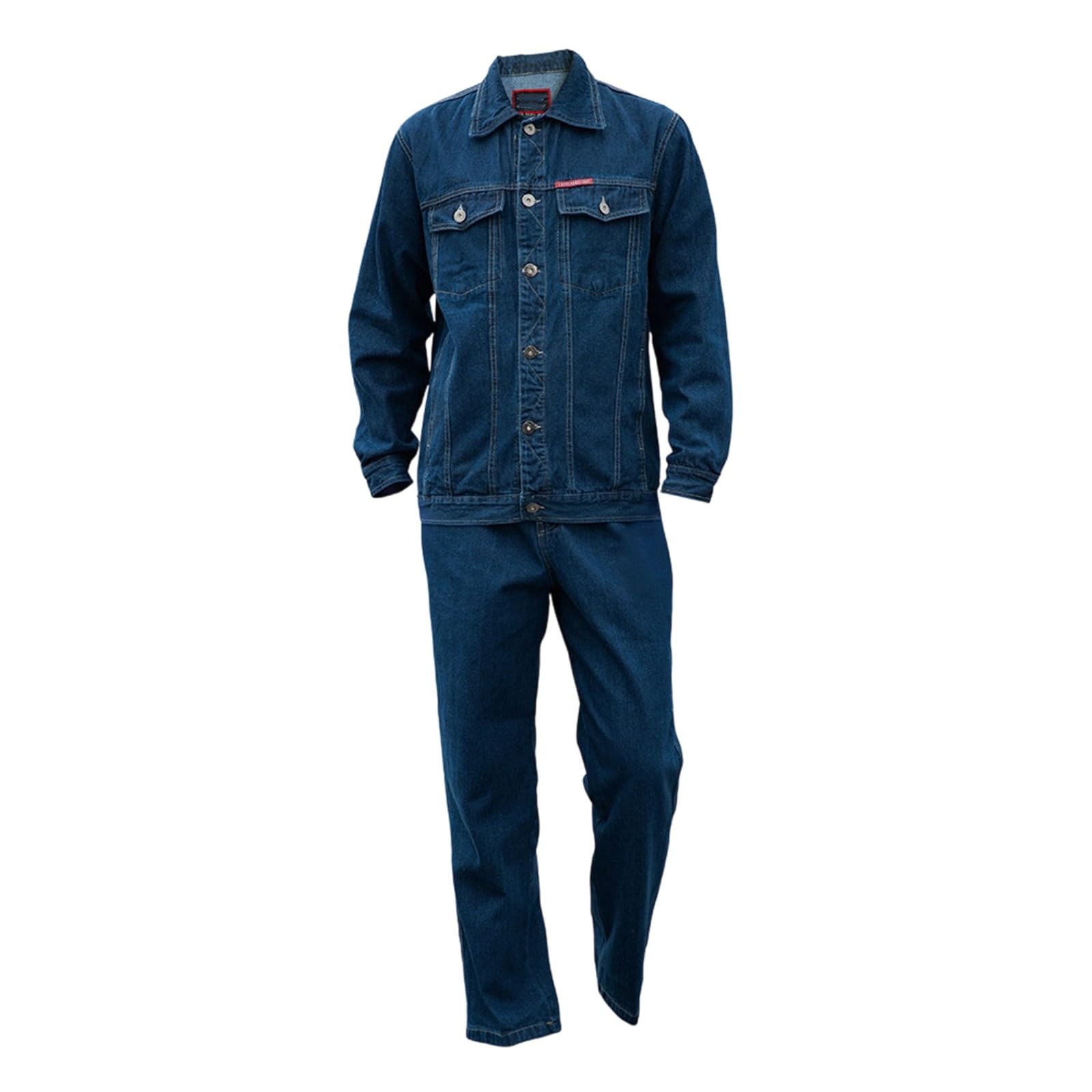 Jeans Arbeitsanzug für Erwachsene Einfarbig Arbeitsmantel mit Knöpfen Strapazierfähig und Schmutzabweisend Arbeitsschutzkleidung Cargo Jeansanzug Vintage Jeansjacke und Jeanshose