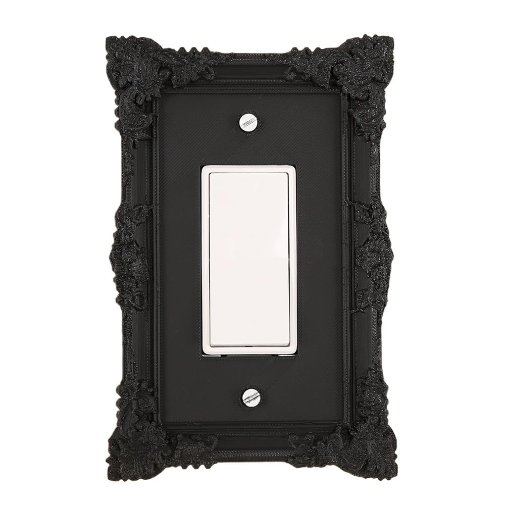 Gwyzax 1981-C Light Switch Surround Retro Carved Switch Plate Cover 4-Pack, Matte Black Abs Wall Panel Frame