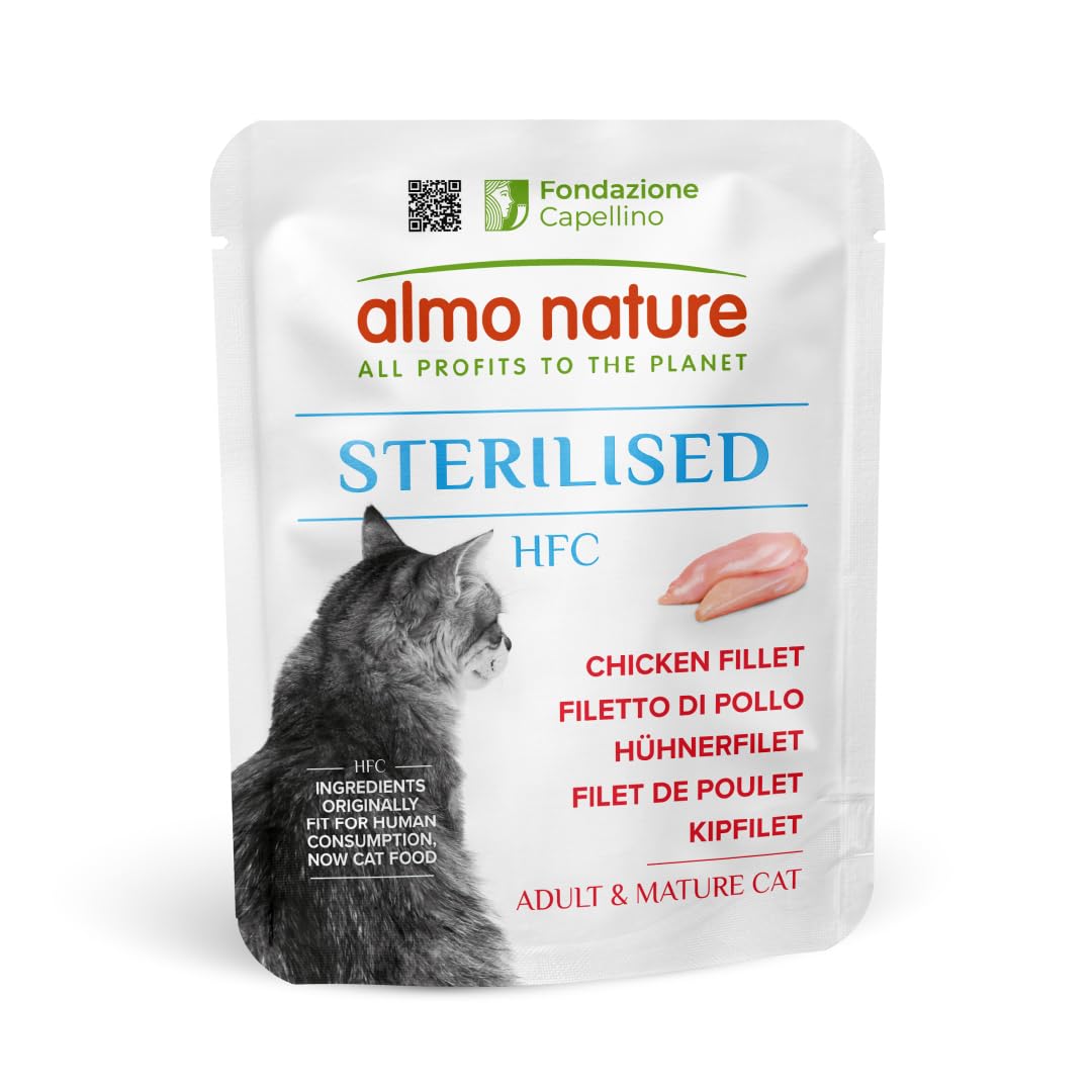 Almo Nature HFC Functional - Sterilised - Wet Food For Adult & Mature Cats - Chicken Fillet - Human-Grade, Gluten-Free, Monoproteic - 50g (Pack of 24)