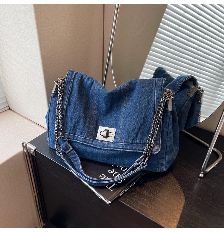 Large Denim Purses for Women Denim Tote Bag Casual Retro Crossbody Lightweight Shoulder Bag Canvas Handbags3