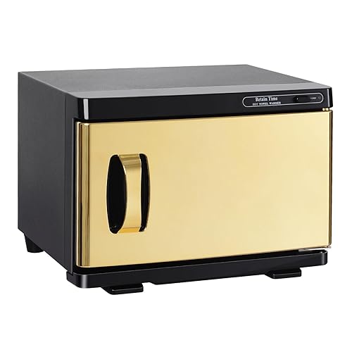 Retain Time Calentador de toallas calientes de puerta dorada para spa, calentador de toallas profesional para tratamientos faciales, calentador de