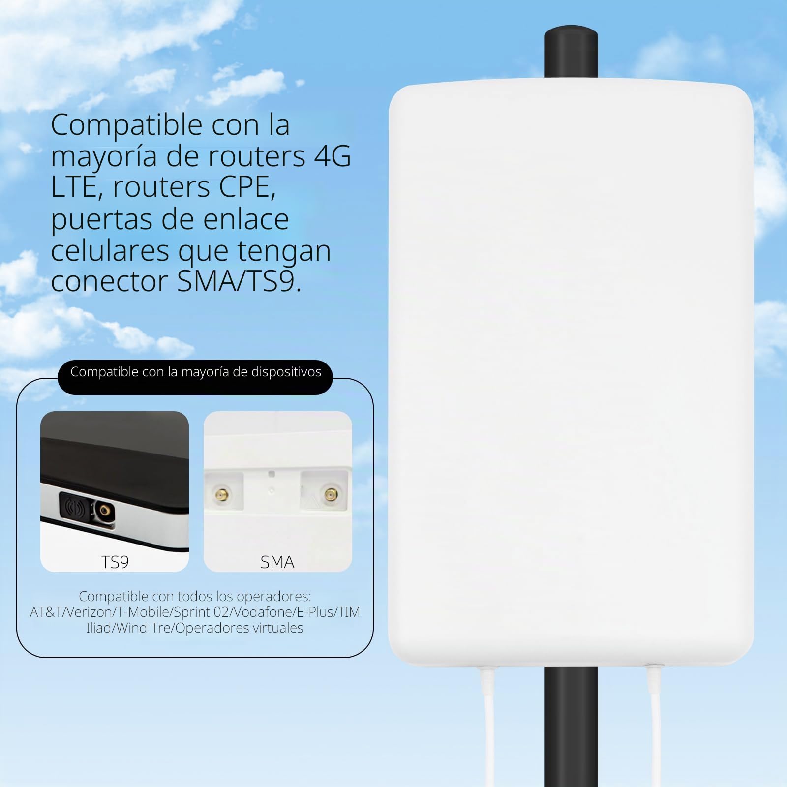 Antena 5G Exterior, Antena LTE 4G/5G 700-2700|3300-4000 MHz 18dBi, Amplificador de Señal Larga Distancia con 2x10m Cable TS9/SMA - Compatible con Routers y Módems 5G/3G/4G LTE