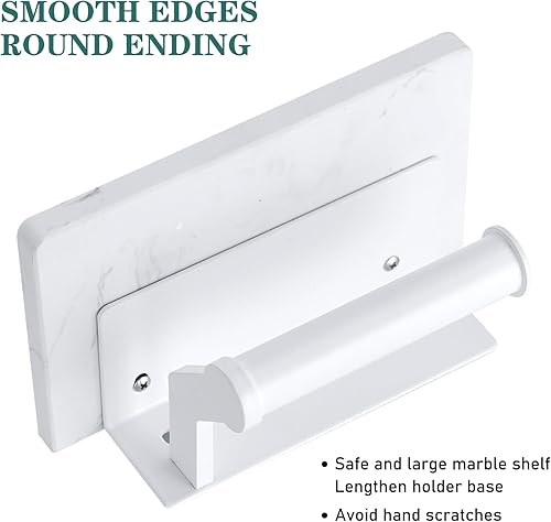 Miniatura 6 de Hoimpro Soporte de papel higiénico de aluminio blanco con estante de mármol natural blanco, soporte de almacenamiento de rollo de papel de seda