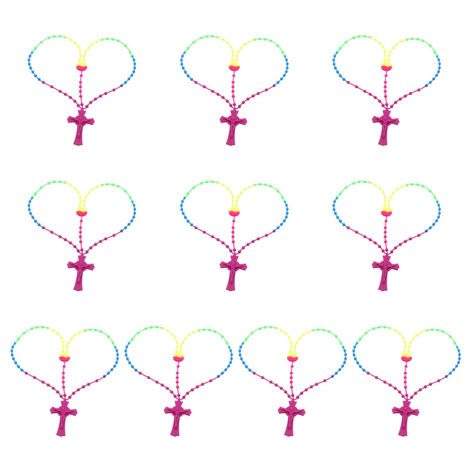 Angelluck 10Pcs Rubber Rosary Beads Necklaces Religious Rosary Crosses Rosaries Catholic Crosses Chains Prayer Jewelry Necklace