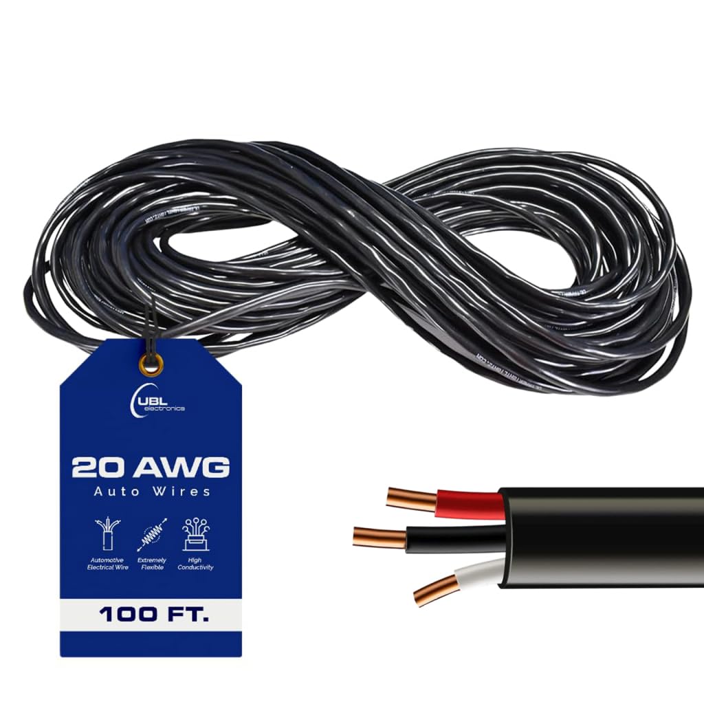 UBL 20/3 Automotive Electrical Wire - 20 AWG Stranded Cable - Flexible Low Voltage LED Cable - Best Choice for Powering High Amperage Sirens or Light Bar (100 Feet)