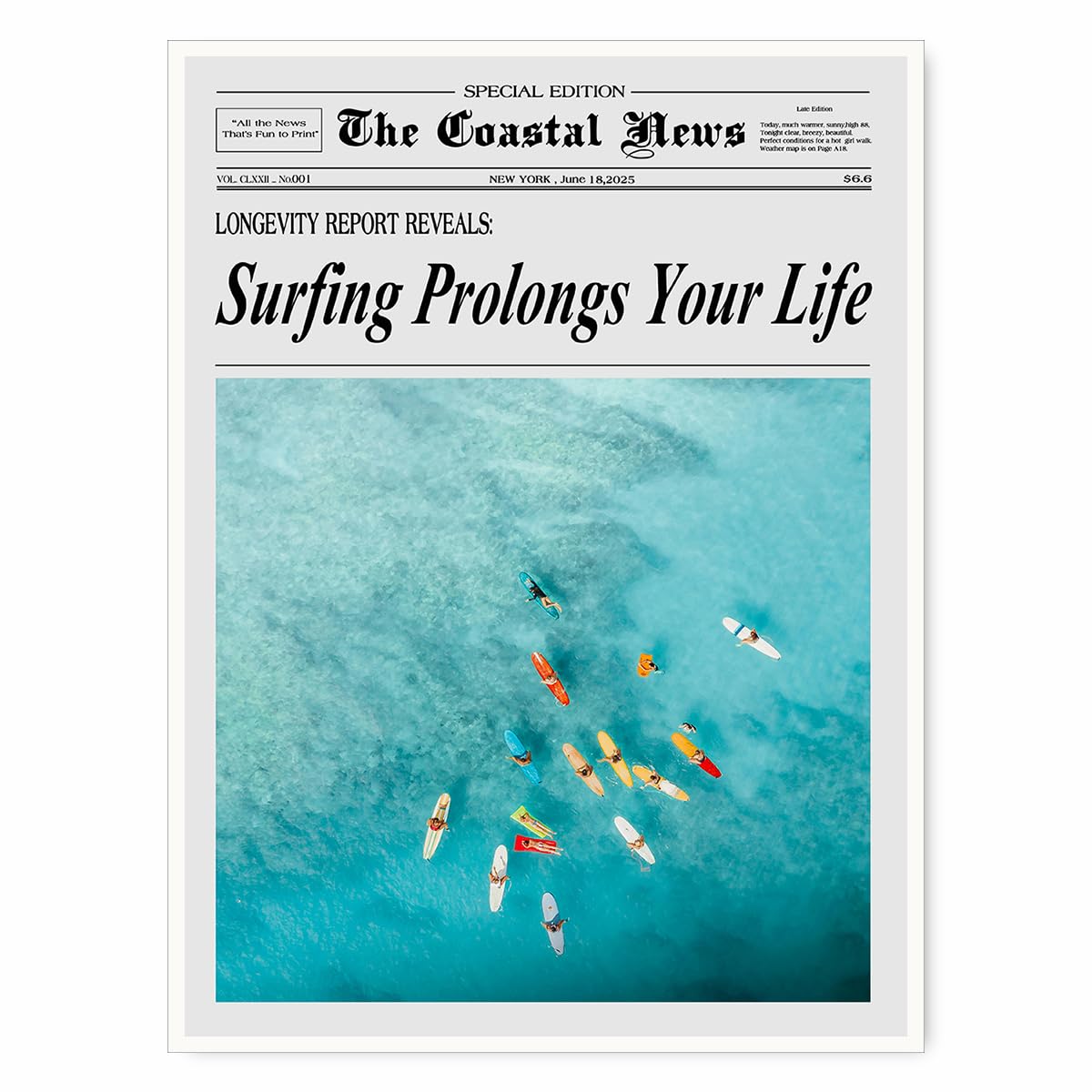 - Preppy Beachy Wall Art Newspaper Surf Print for Dorm Room Decor Trendy Aesthetic Poster for Coastal Bedroom or Bar Cart Space-11x14Inch Ready to Hang (Unframed)