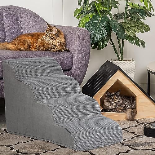 LIANTRAL Hundetreppe für Kleine Hunde, 4 Stufen Hundetreppe für Bett und Sofa aus Hochdichtem Schwamm, Katzentreppe Hunderampe mit Abnehmbarem, Waschbarem Bezug und Tierhaarentferner-Rolle, 50 cm Hoch
