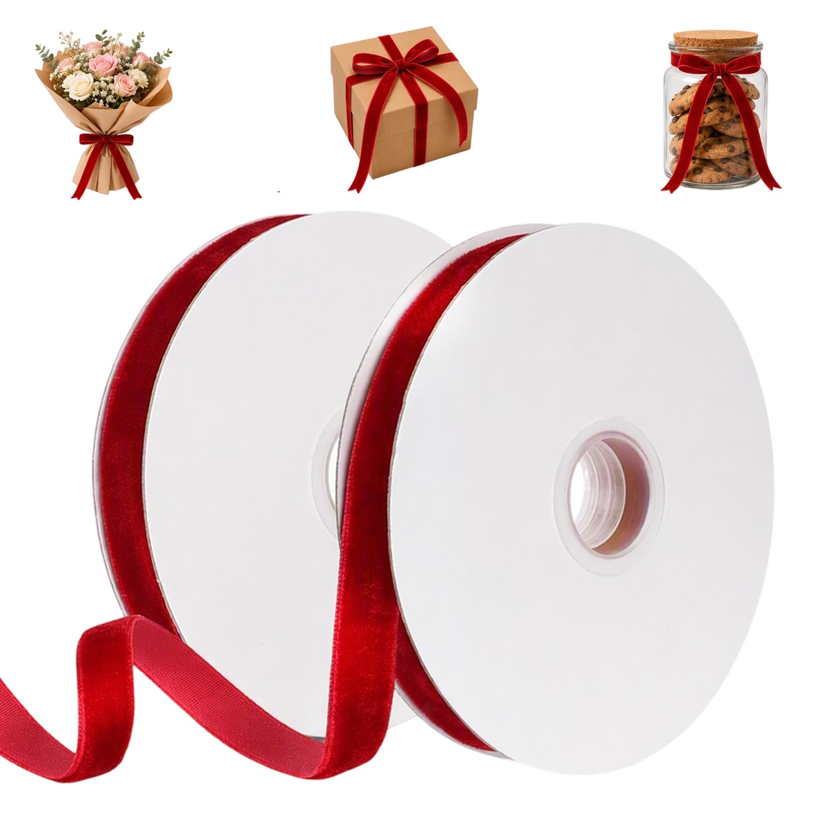 2 Red Velvet Ribbon, 20 Yard Wide Thick Red Ribbon for Crafts