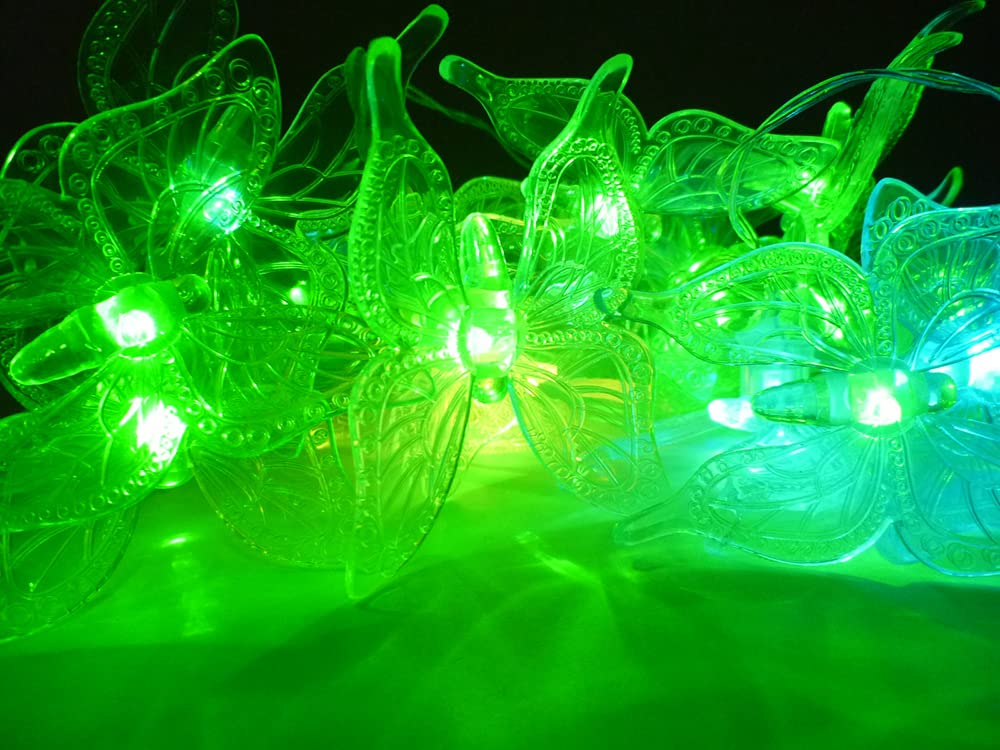 12 x Solar-Party-Garten-Lichterkette "Schmetterlinge" 24x LEDs, inklusive 1x Batterie, Fenster-Baum-Zaun-Dekorations-Beleuchtung (Schmetterling farbwechselndnd)