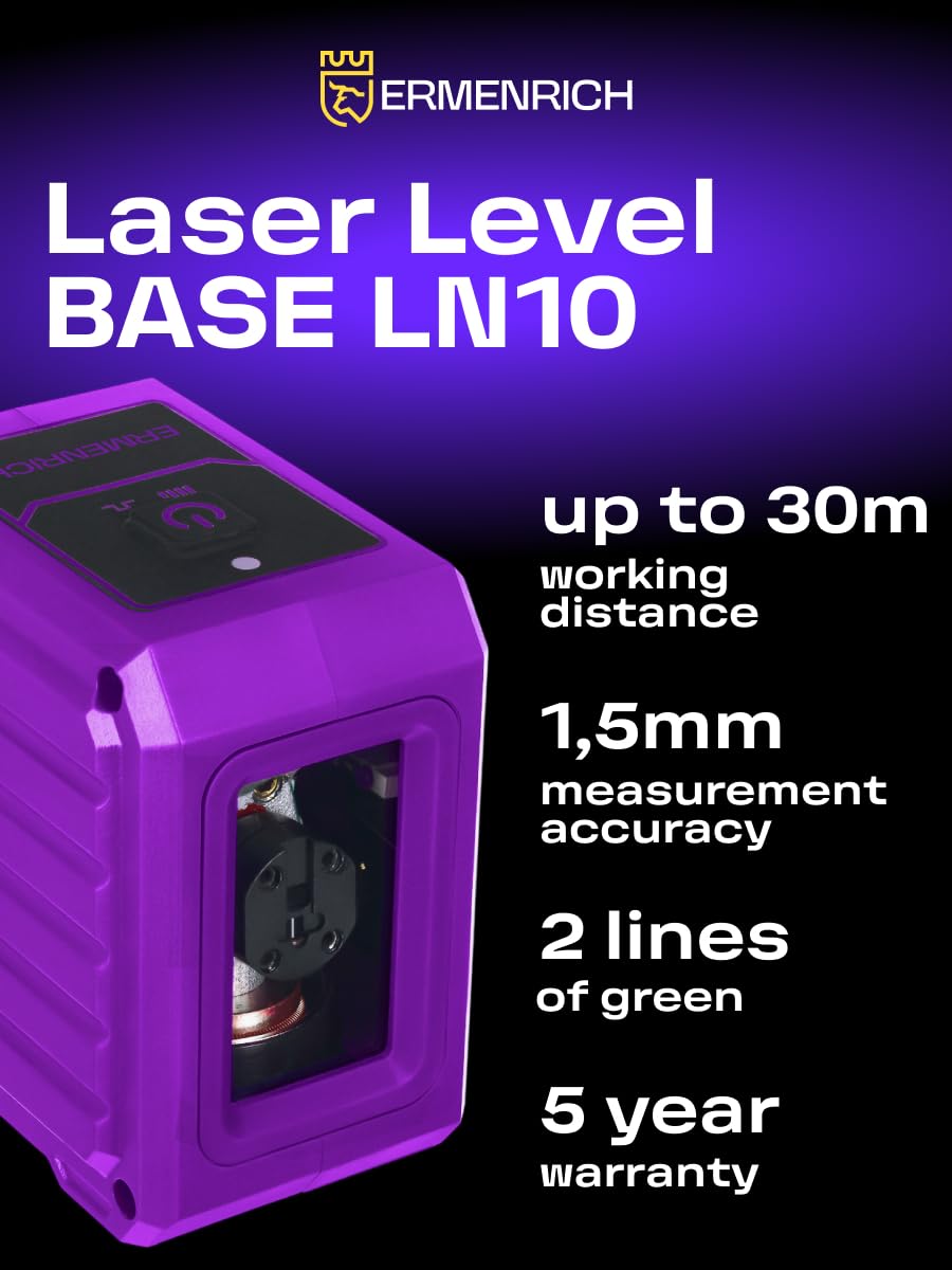 BASE LN10 Livella Laser Autolivellante 30m Modalità Impulso | Laser Orizzontale e Verticale a Linee Incrociate Verde, IP54 Impermeabile, Luminosità Regolabile, per Decorazione Domestica