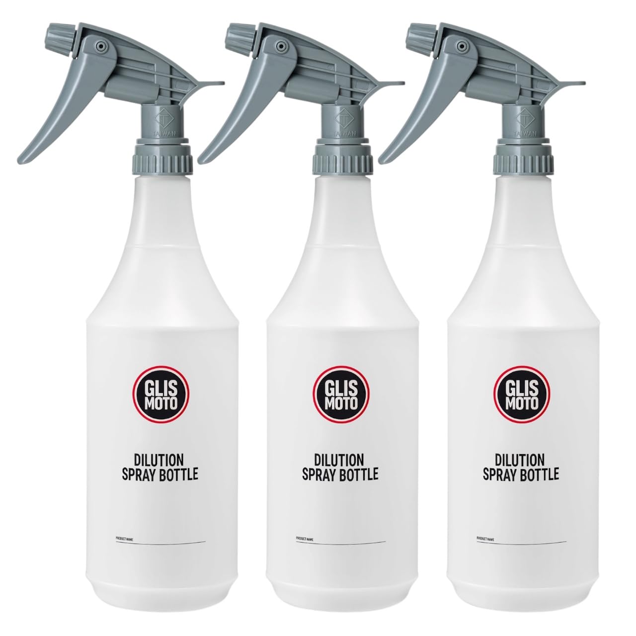 Glismoto Dilute Pro – 947 ml (32 oz) Chemical-Resistant Spray Bottle for Cleaning Solutions & Car Detailing Care, Professional Dilution Bottle with 1:1–10:1 Ratio Markings (Red Logo Pack of 3, 3)