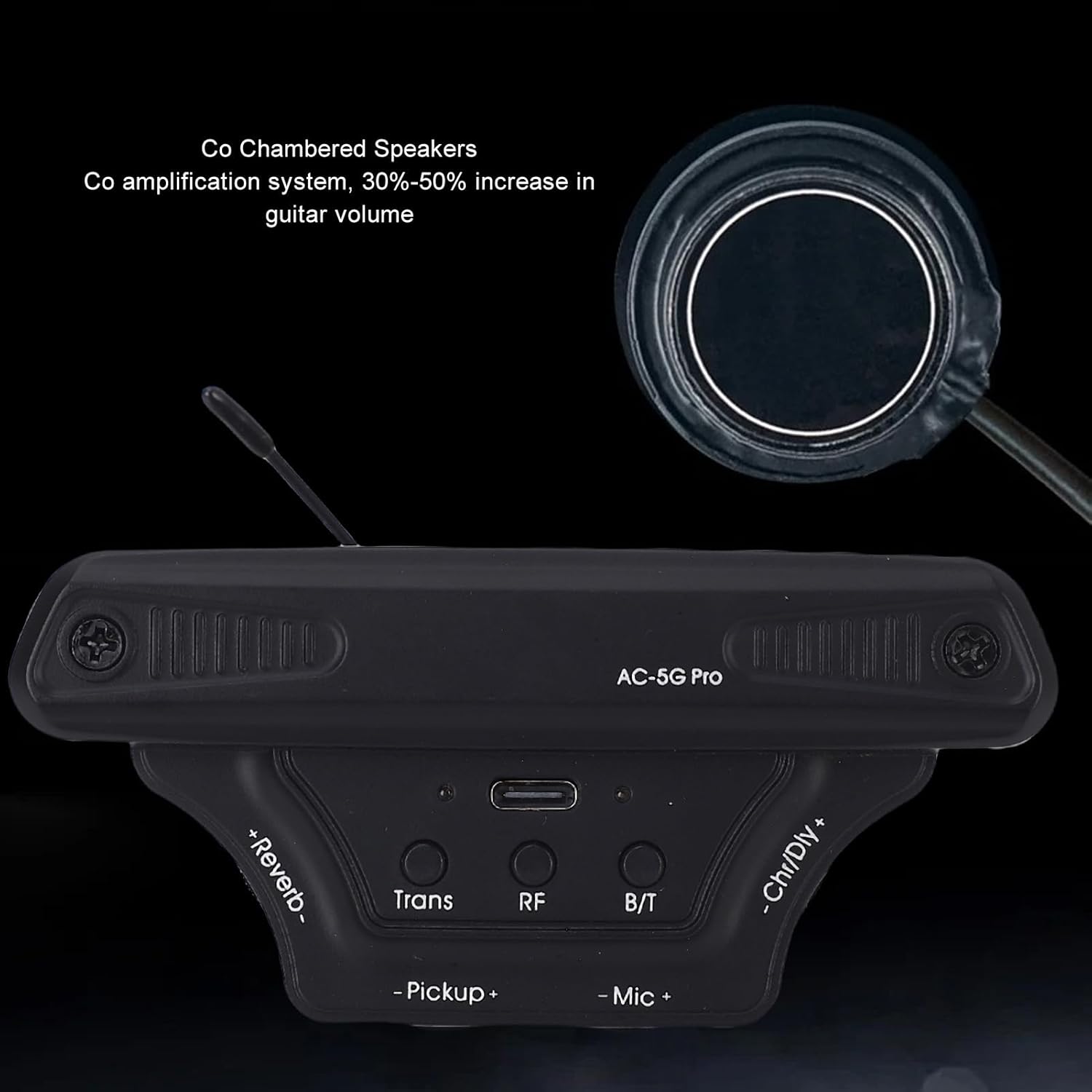 Guitar Pickup, Active Vibration Microphone, Type C Charging Soundhole Pickup for Acoustic Guitar with DSP Effects