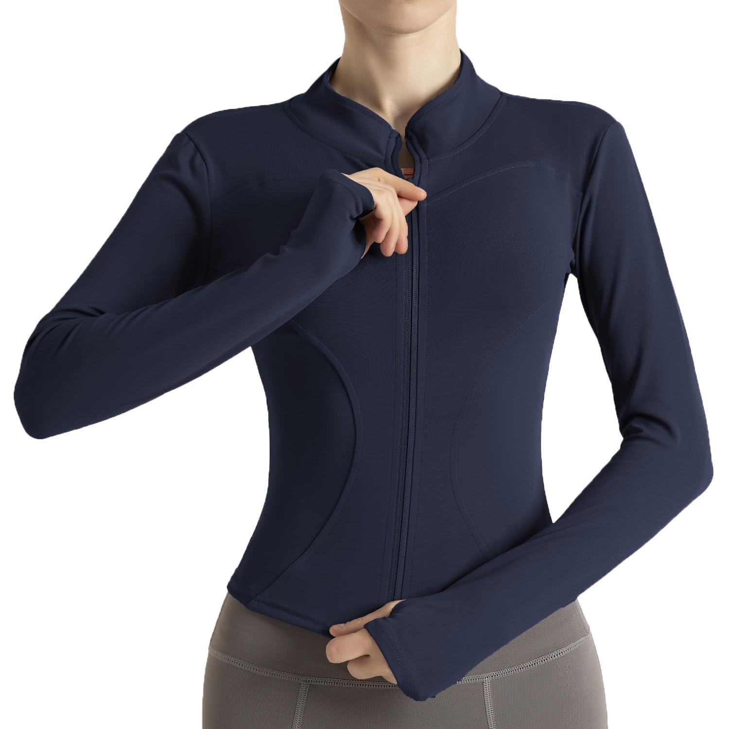 Chaquetas cortas ligeras y elásticas para correr para mujer, con cremallera completa, ajustadas, con agujeros para el pulgar