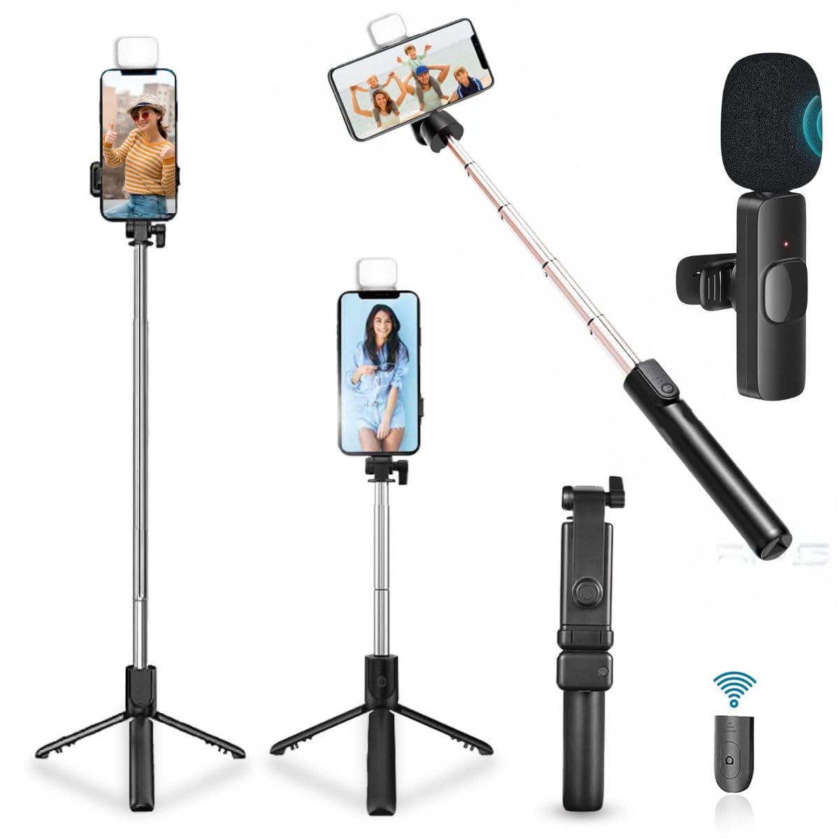 GADGETSWEAR Mobile Stand Selfie Stick Phone with Tripod Holder for Video Recording, (Combo with K8 Mic), Vlogging Accessories Kit, YouTube Making Gadgets Photo/Videos Remote, 360-image-18