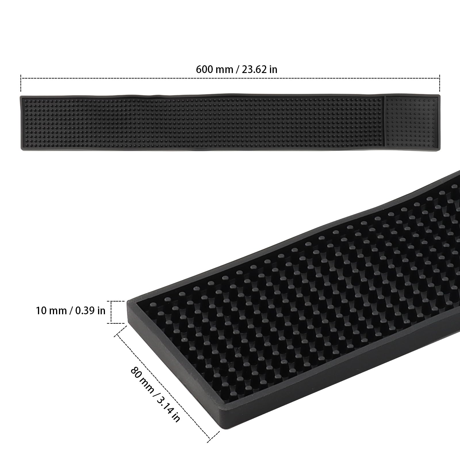 Set 4 Tappetini Da Bar In Silicone Nero 15x30 Cm – Antiscivolo, Impermeabili E Facili Da Pulire Con Drenaggio