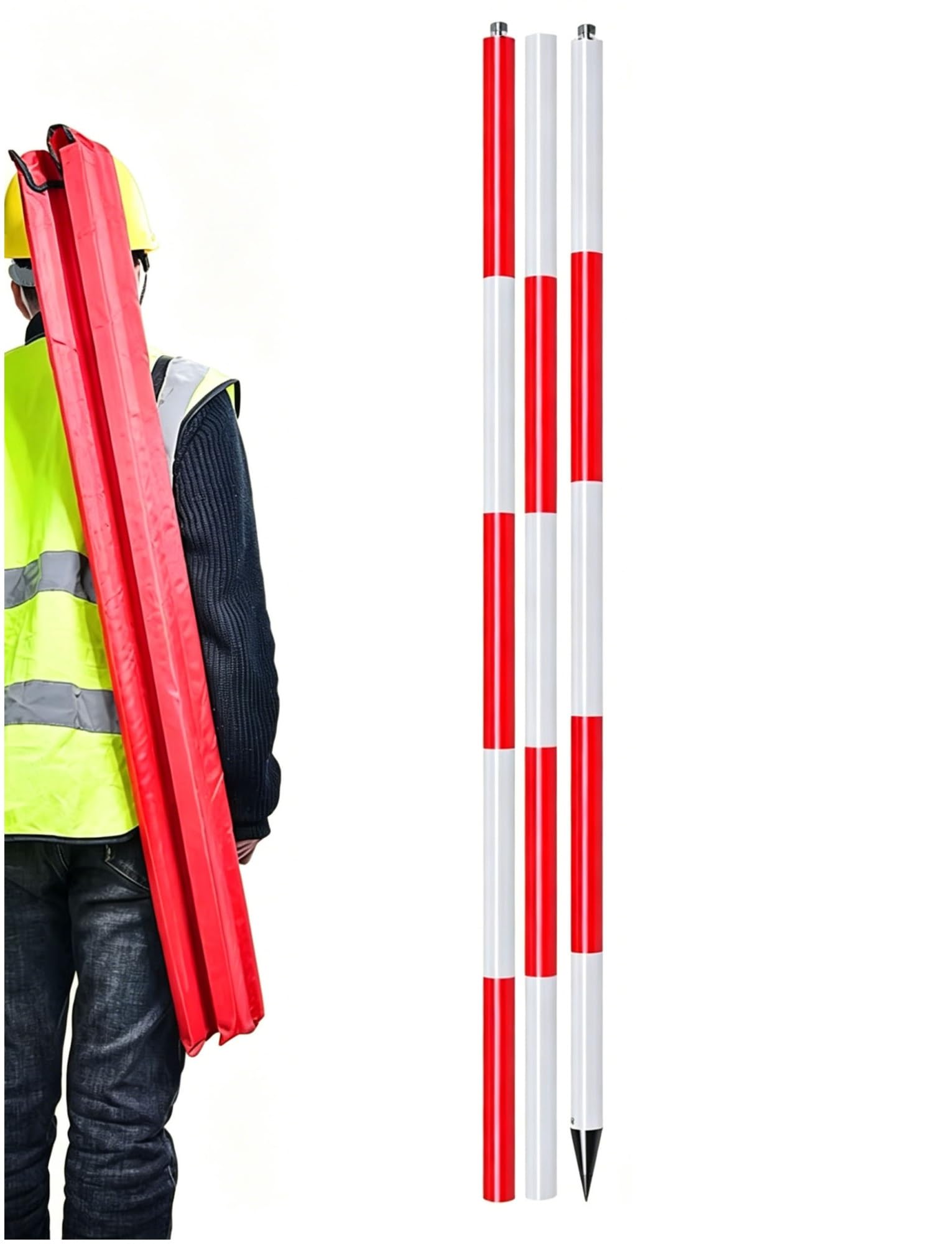 MRVAKDYDI Aluminum Survey Rod, Aluminum Survey Pole Grade Rod 2/3/5 Meters Red Markings for Surveying Road Water Well(3 meters/9.8 ft)