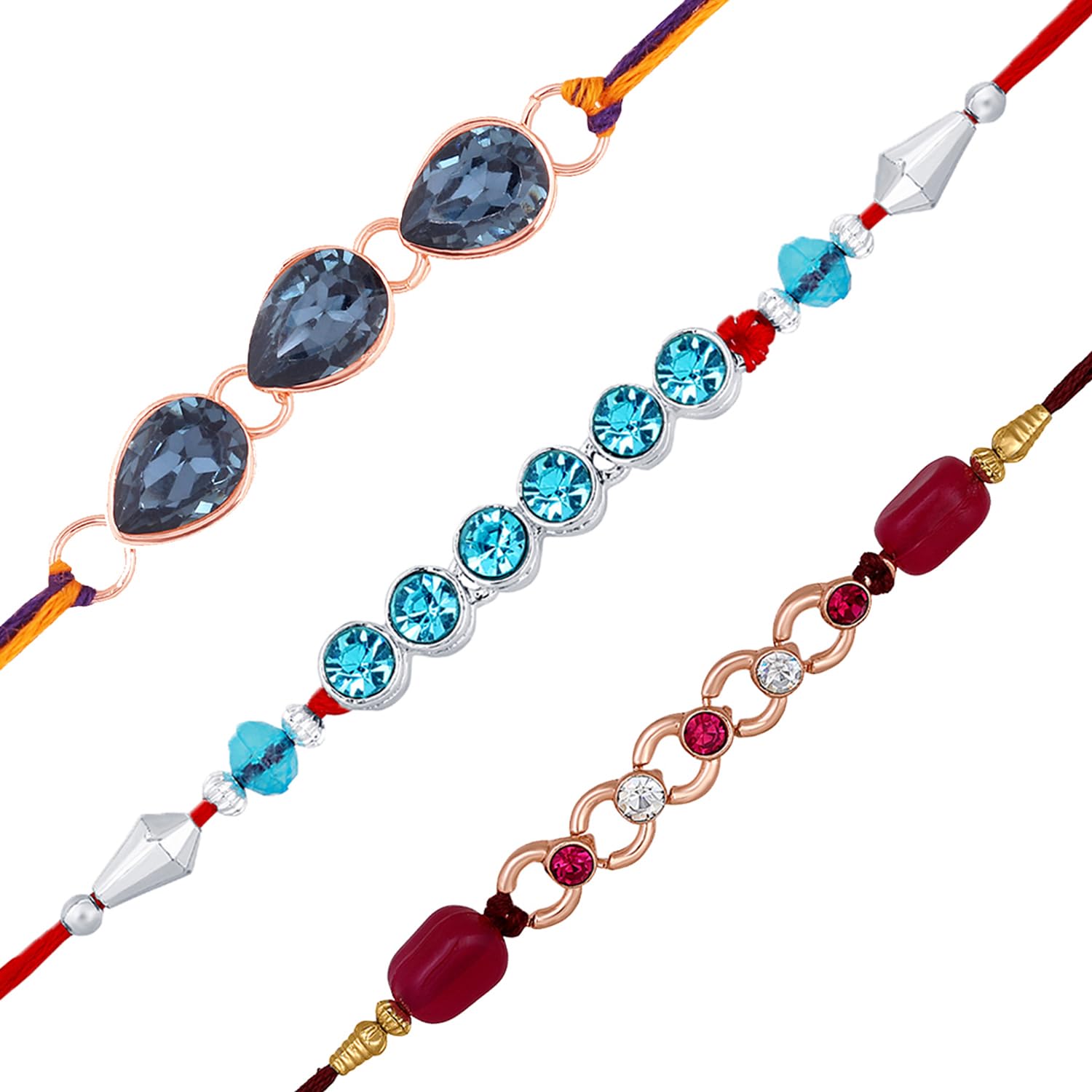 Mahi Combo of 3 Simple and Elegant Rakhis with Multicolor Crystals for Bhaiya (RCO1105536M) (B0C9JKCJRX) Amazon Price History, Amazon Price Tracker