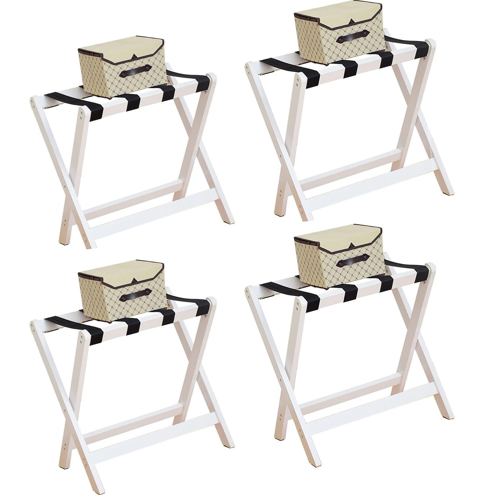 MSHGSKU Luggage Rack Luggage Racks For Suitcases Foldable Suitcase Holder Suitcase Holder With Nylon Straps, Solid Wood Travel Luggage Rack, Guest Room, Hotel, Shelving,white-4pcs